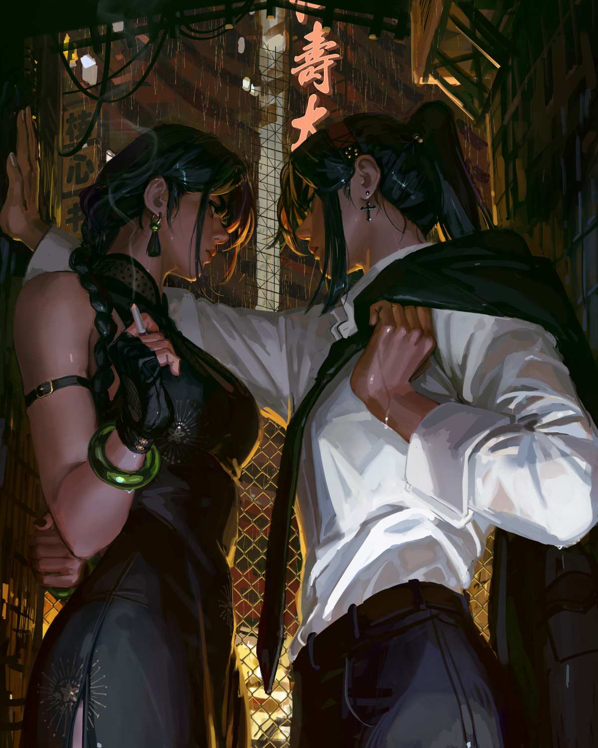 雨夜中的两位女性