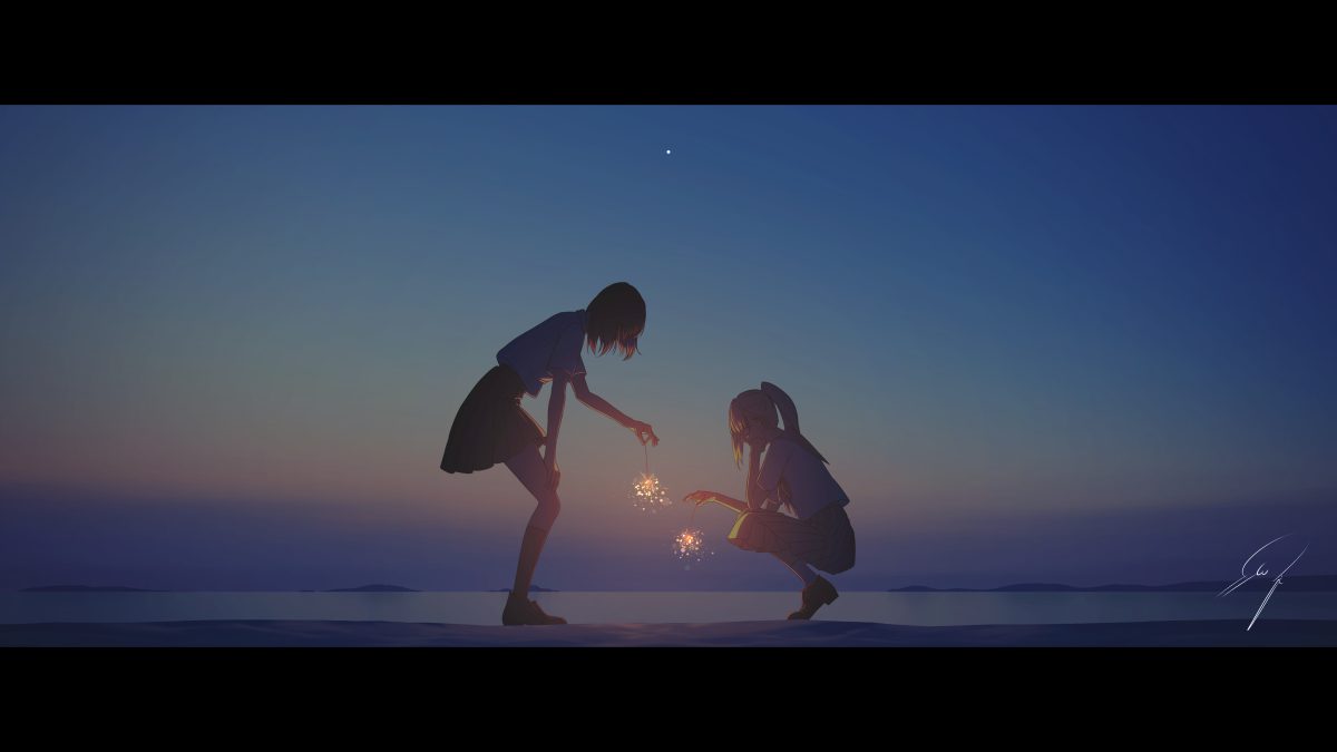 烟花下的少女