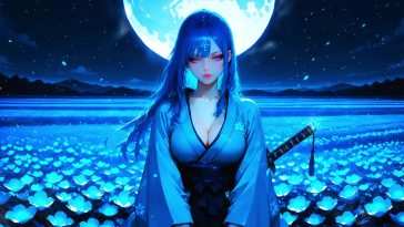 武士女孩月光花田动态壁纸
