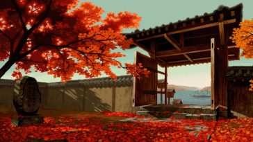像素秋天动态壁纸：日本寺庙秋色
