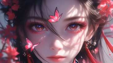 中国幻想女孩深红蝴蝶动态壁纸