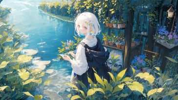 动漫女孩河滨花店动态壁纸