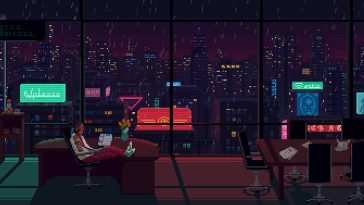 下雨的像素城市中的安静夜晚 · 动态壁纸