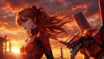 Asuka X Unit 02 Sunset Neon Genesis Evangelion Live Wallpaper