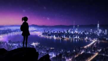 观看流星之城的动漫女孩 · 动态壁纸