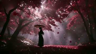 日系女童雨伞秋季 · 动态壁纸