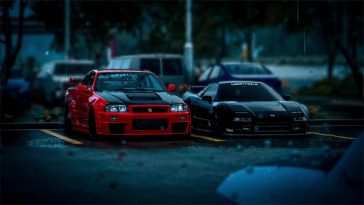 本田NSX X日产GT-R R34 In The Rain · 动态壁纸
