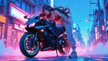 霓虹之城的川崎动漫女孩骑手 · 动态壁纸