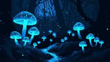 发光蘑菇森林像素 · 动态壁纸