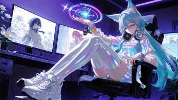 Kitsune动漫女孩游戏玩家 · 动态壁纸