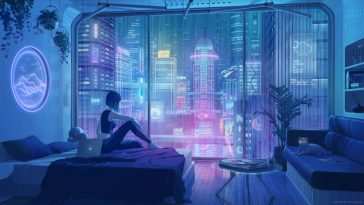 在赛博朋克城看雨的女孩 · 动态壁纸