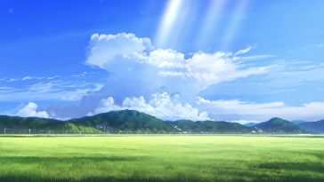 明亮蓝天下的郁郁葱葱的绿色田野 · 动态壁纸