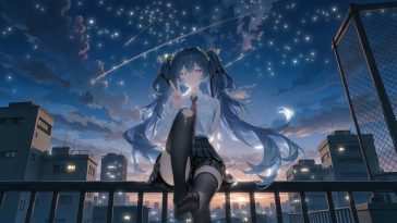 Iuno星夜屋顶呼啸巨浪 · 动态壁纸