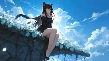 Neko动漫女孩花朵天空 · 动态壁纸