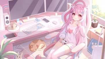 粉色Neko Girl Gamer · 动态壁纸