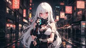 赛博朋克动漫女孩雨城街 · 动态壁纸
